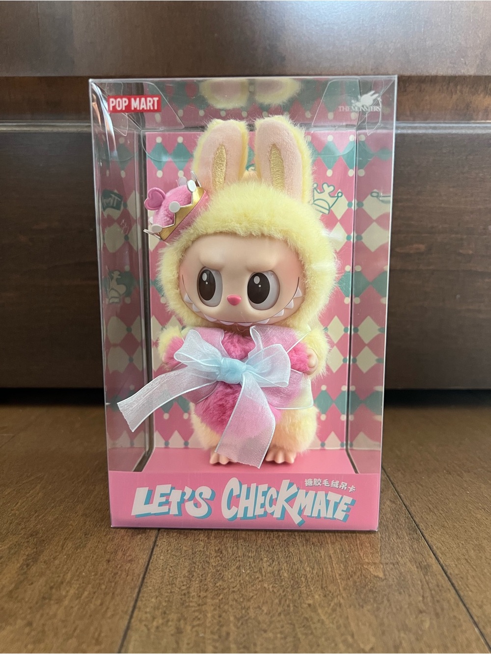 POP MART Labubu Let's Checkmate Plush Bunny - Pink & Yellow